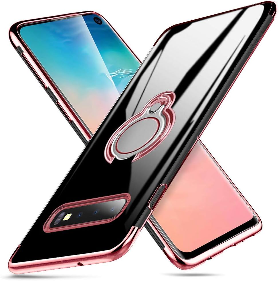 Samsung Galaxy S10 Plus Case 6.4 Inch Clear Slim Soft TPU Protective Cover with 360° Adjustable Ring Holder Thin Anti-Scratch Shockproof Impact Resist Durable Cases for Galaxy S10+ Rose Gold