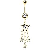 Agrewd Dangle Belly Button Rings 14G Star Dangly Belly Navel Rings for Women Silver Belly Piercing Jewelry Dangling Stainless Steel