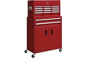 HOMCOM 6-Drawer Rolling Tool Chest, 2 in 1 Lockable Detachable Storage Cabinet with Lockable Wheels & Hooks, Metal Tool Box O