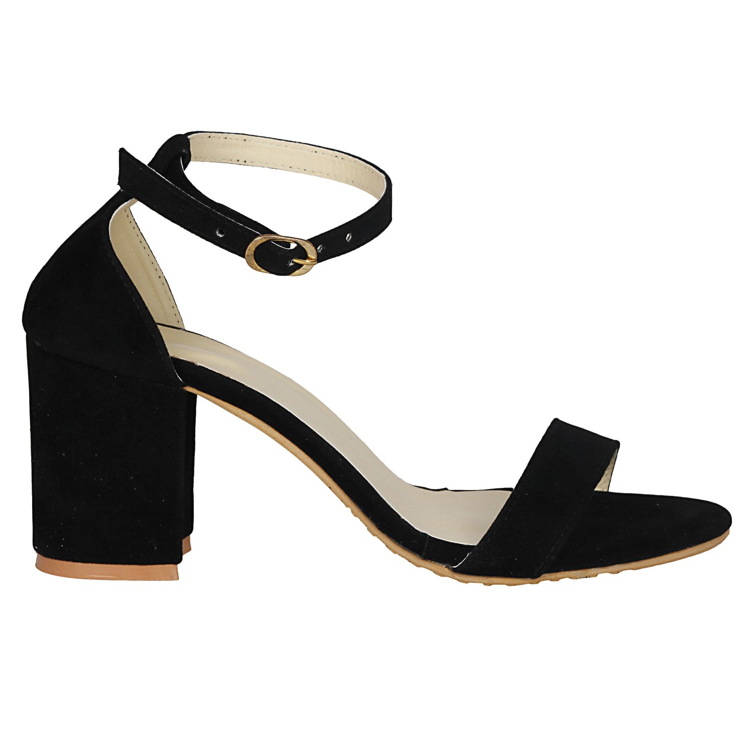 misto women's suede leather black block heel sandals - 5