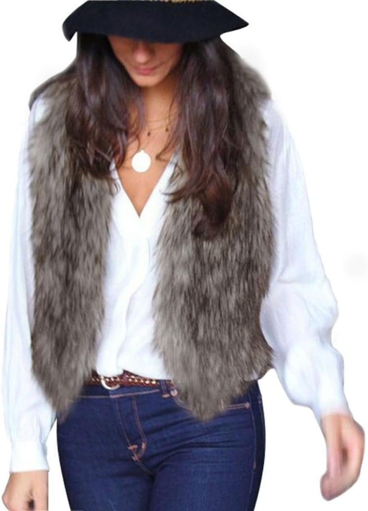OVERMAL Lady Faux Fur Vest Waistcoat Long Hair Winter Warm Coat Outwear ( ASIA S)