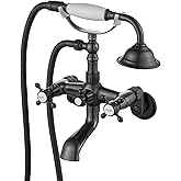 gotonovo Clawfoot Bathtub Faucet Tub Filler with Hand Held Shower Faucet Set Victorian Double Cross Handle 6 Inch Center Adjustable Swing Arms Tub Mount Short Adapter Oil Rubbed Bronze