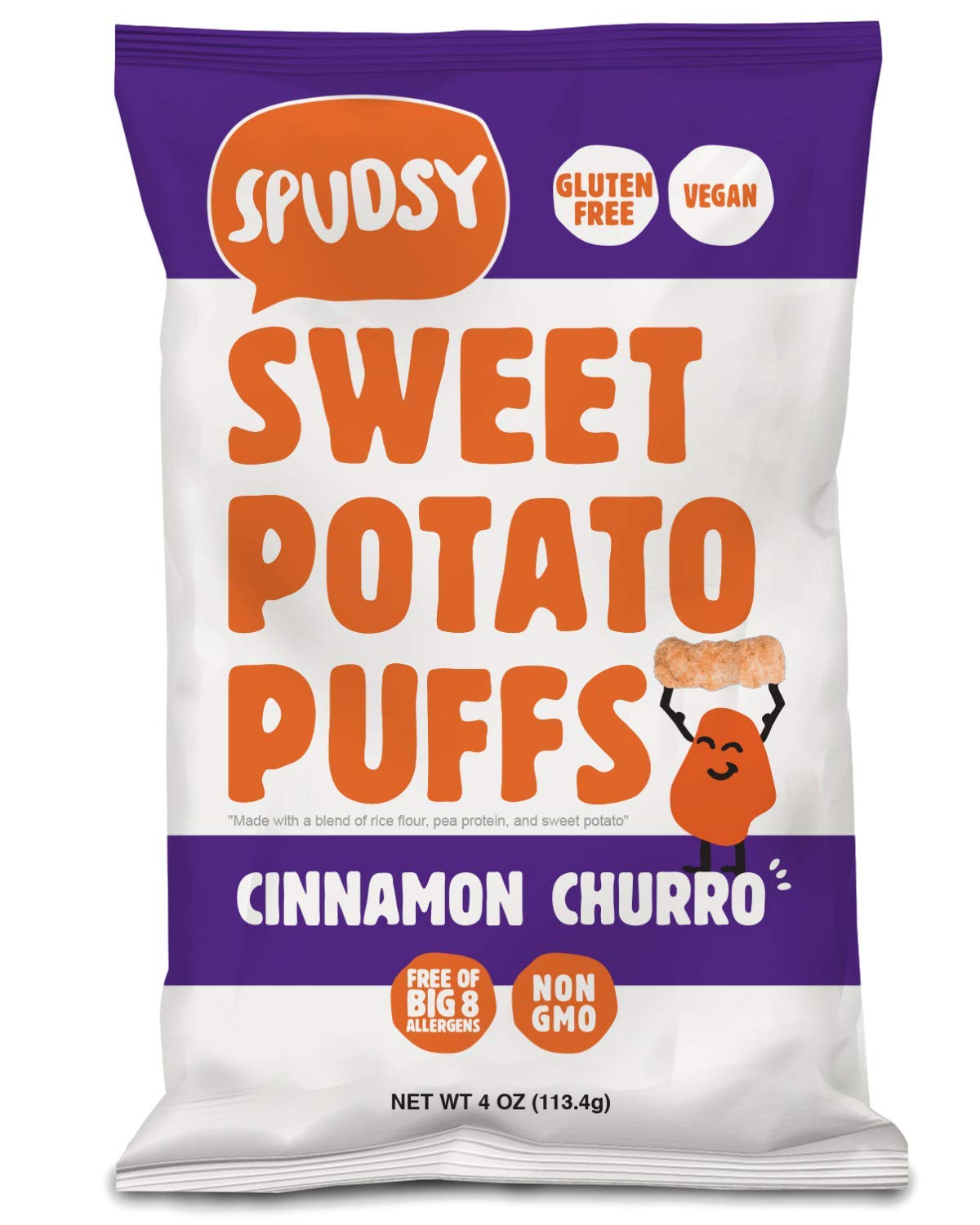 Spudsy Crunchy Cinnamon Churro Sweet Potato Puffs [Vegan, Gluten Free, Kosher, Allergen Free, Plant Based | Made W/ Upcycled Sweet Potatoes | Antioxidant Superfood | Clean, Sustainable]