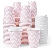 Tamone 100 PACK 12OZ Disposable Coffee Cups with Lids, To Go Coffee Cups with Lids Leak Proof, Pink Paper Cups for Cold/Hot Beverage Chocolate Cocoa for Home Office Party