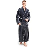 FG FEAYIGUDIM Men's Fleece Plush Bathrobe Full Length Big and Tall Shawl Collar Plaid Men Robe