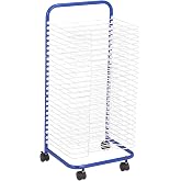 Sprogs 25-Shelf Mobile Art Drying Rack for Classrooms and Art Studios, Heavy-Duty Steel Rolling Art Rack Cart with 25 Shelves, Blue/White