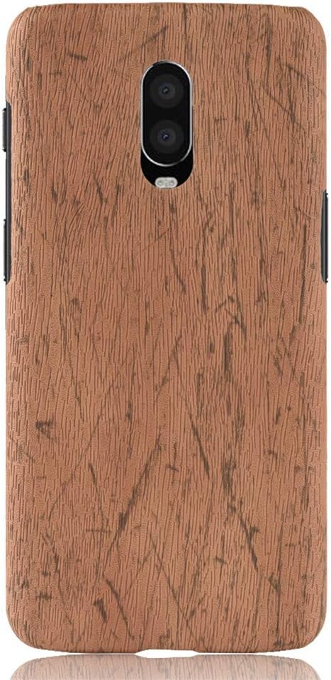 XMTN OnePlus 6T 6.4" Case,Ultra Slim Wood Grain PU Leather Back Protection Case Cover for OnePlus 6T Smartphone (Brown)