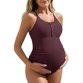 Summer Mae Maternity Swimsuit One Piece Bathing Suit Button Neck Cross Back