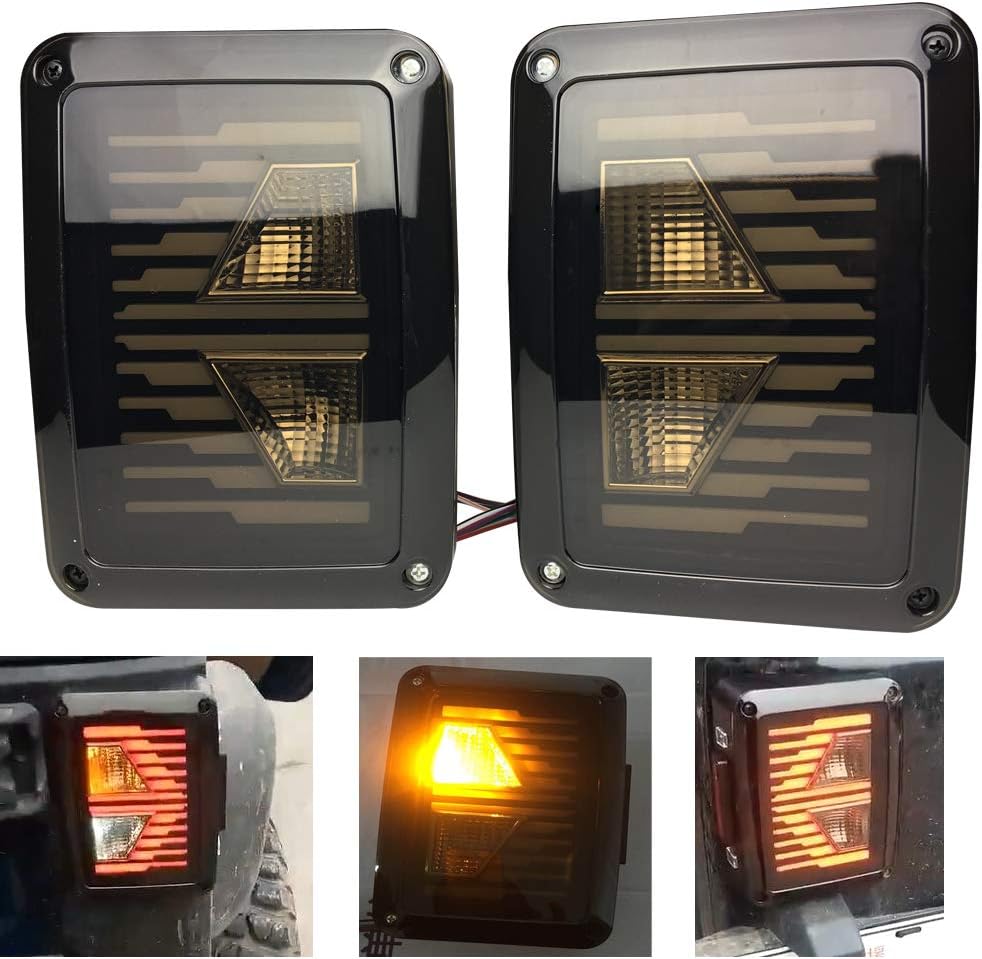 SXMA Euro Version LED Tail Lights Reverse Light Rear Turn Signal Lamps Led Brake Tail Lamps Running Lights for for 07-17 Wrangler JK (1 Pair) (J305)