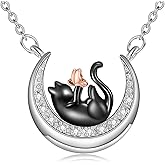 LWXIE Diamond Black Cat Necklace 925 Sterling Silver Cute Animal Pendant for Women Jewelry Gifts for Anniversary