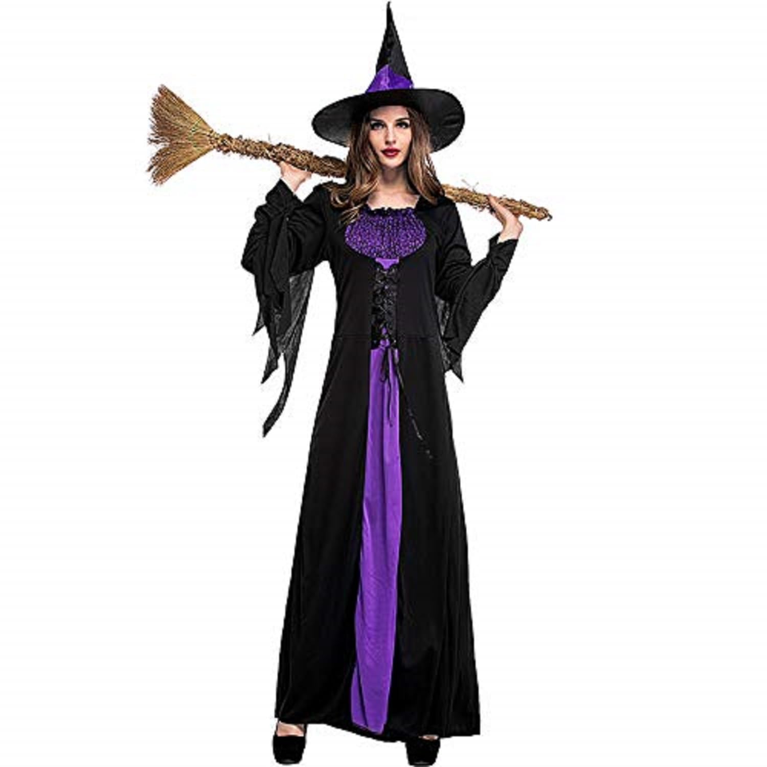 Colorful House Women Wicked Witch Costume, Purple Long Sorceress Classic Dress