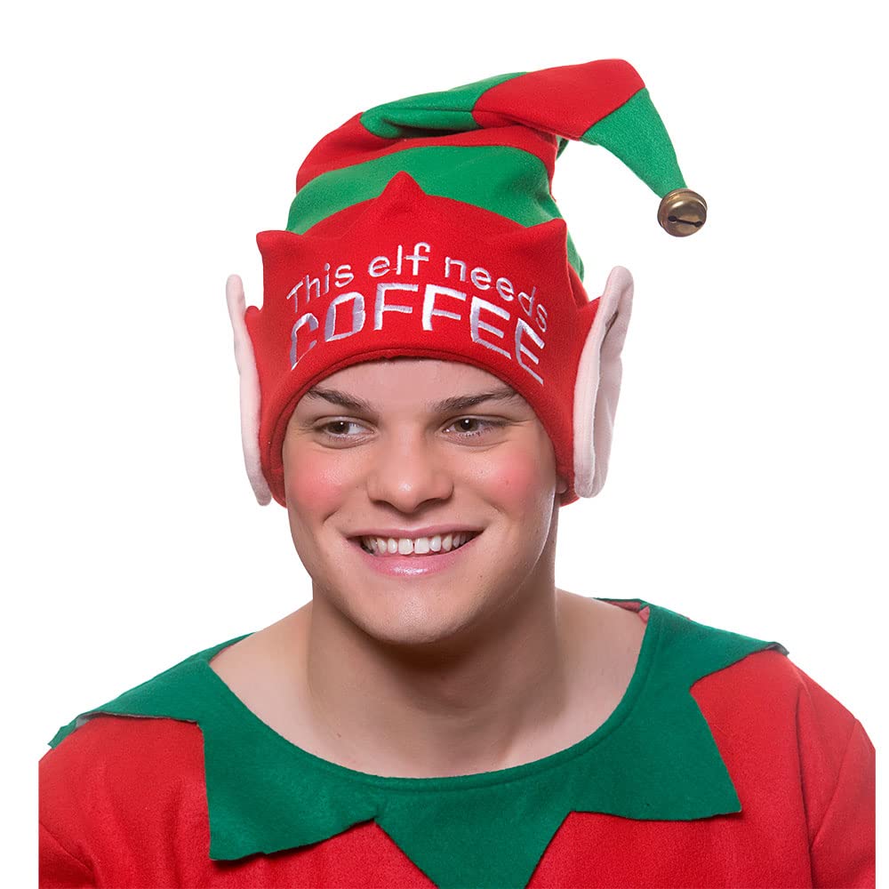 Wicked Costumes Adult Christmas This Elf Needs Coffee Hat with Bell Santas Little Helper Fancy Dress Accessory Xmas (Coffee)