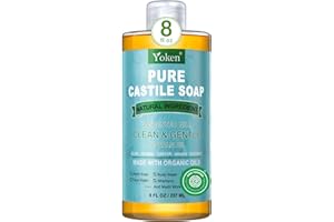 Yoken Pure Castile Liquid Soap Organic (EWG Verified, Unscented, 8 OZ), Made with Organic Oils, No Added Fragrance, Vegan, Castile Soap Liquid for Face, Laundry, Dishes, Sensitive Skin, Travel soaps