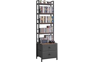 VEVOR Media Storage Cabinet, 4-Shelf DVD Shelf Organizer with Drawers, 15.75 x 11.81 x 56.50 in Multimedia Storage Organizer 