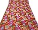 Handicrunch Red Kantha Stitch Decorative Gudri Floral Print Twin Size Quilt Bed Spread 90 X 68