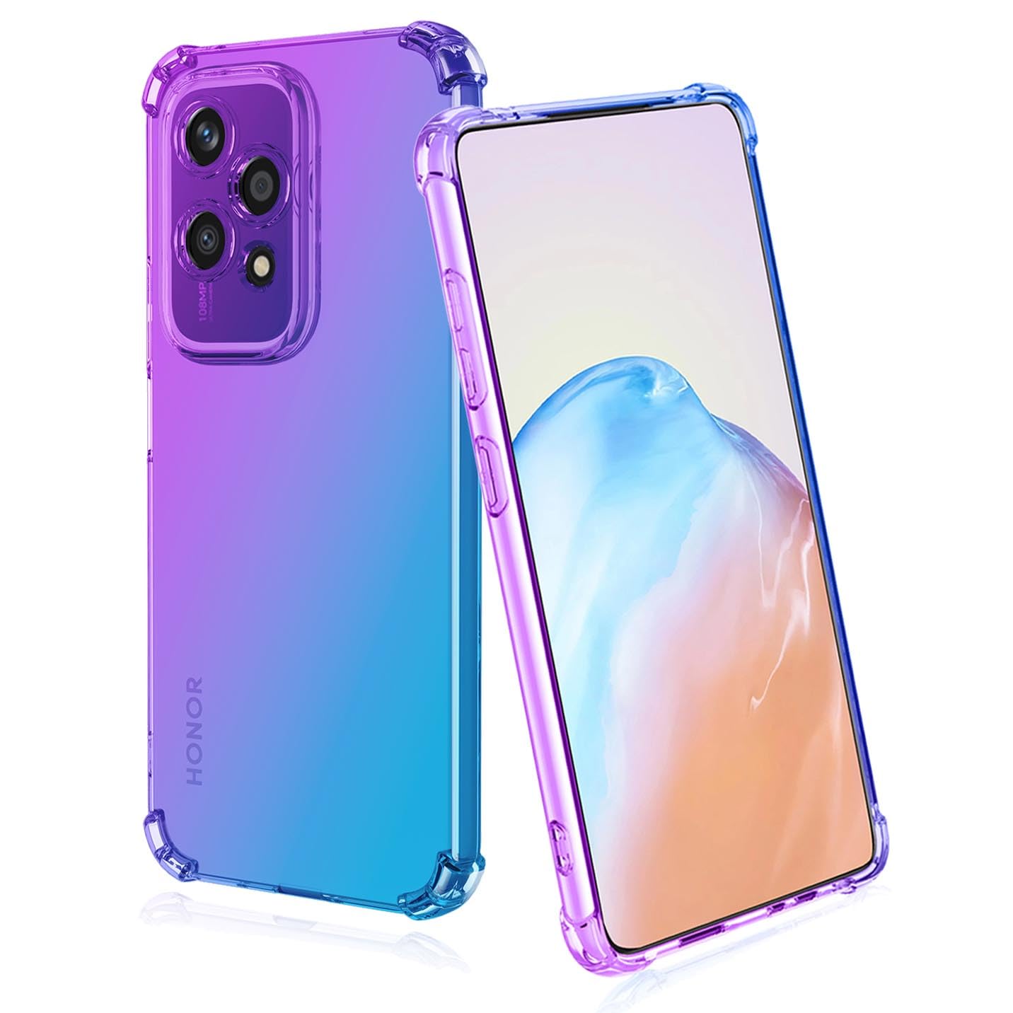 BORYA Silicone Case for Honor 200 Lite 5G, Transparent Ultra Thin Shockproof Silky Soft Touch Premium TPU, Elegant Colorful Gradient Anti-Scratch Cover,Purple/Blue