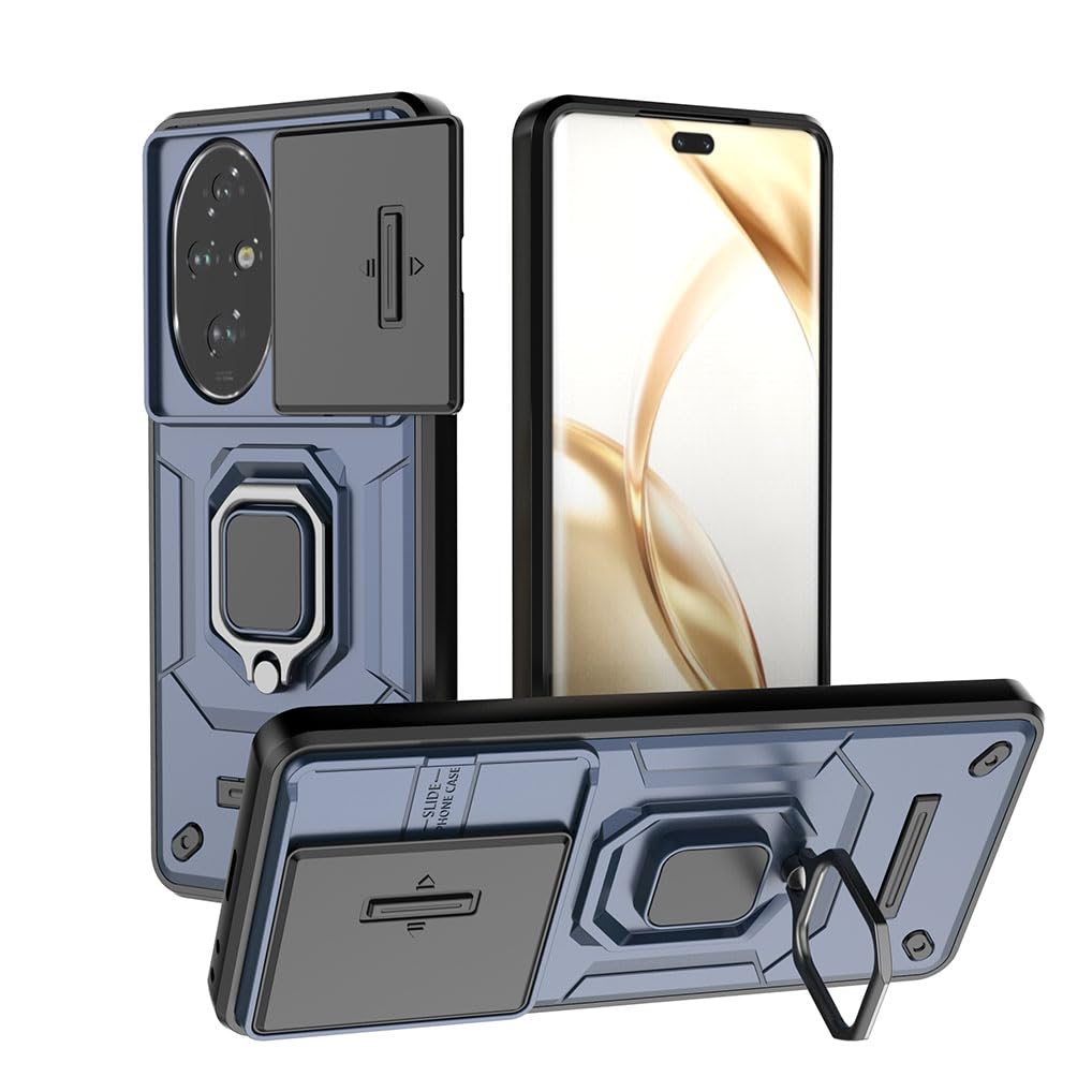 SEAHAI Case for Honor 200 5G, Ultra-thin Protective Silicone TPU Shockproof Hybrid Hard PC Back Phone Cover, with Slide Camera Cover and Ring Kickstand - Blue