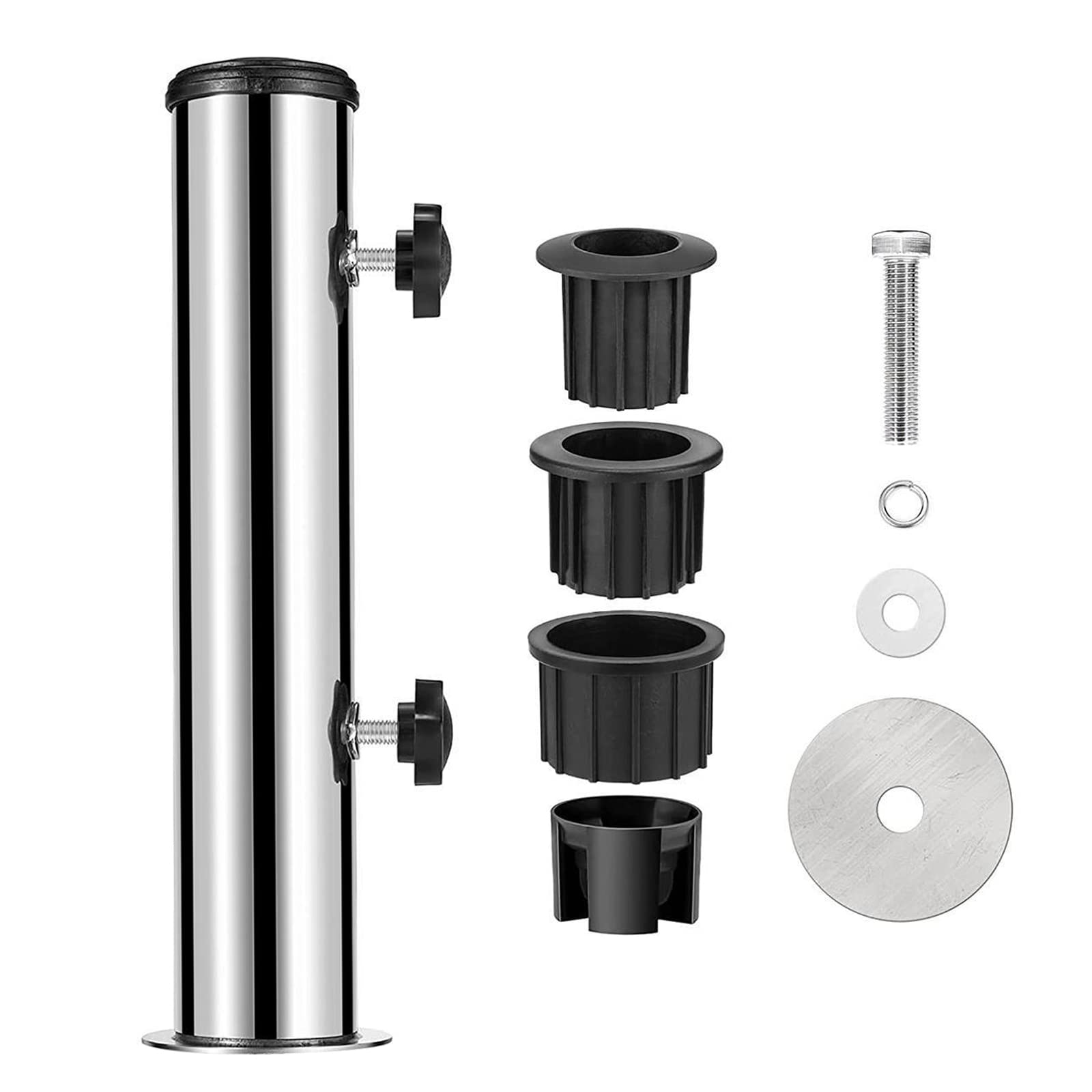 Umbrella Stand Mount Stand Tube Set, Outdoor Stainless Steel Parasol Base Holder PVC Insert Tube Sleeve, Adjustable Patio Table Umbrella Stand Parts Replacement for Outdoor Garden Backyard Balcony