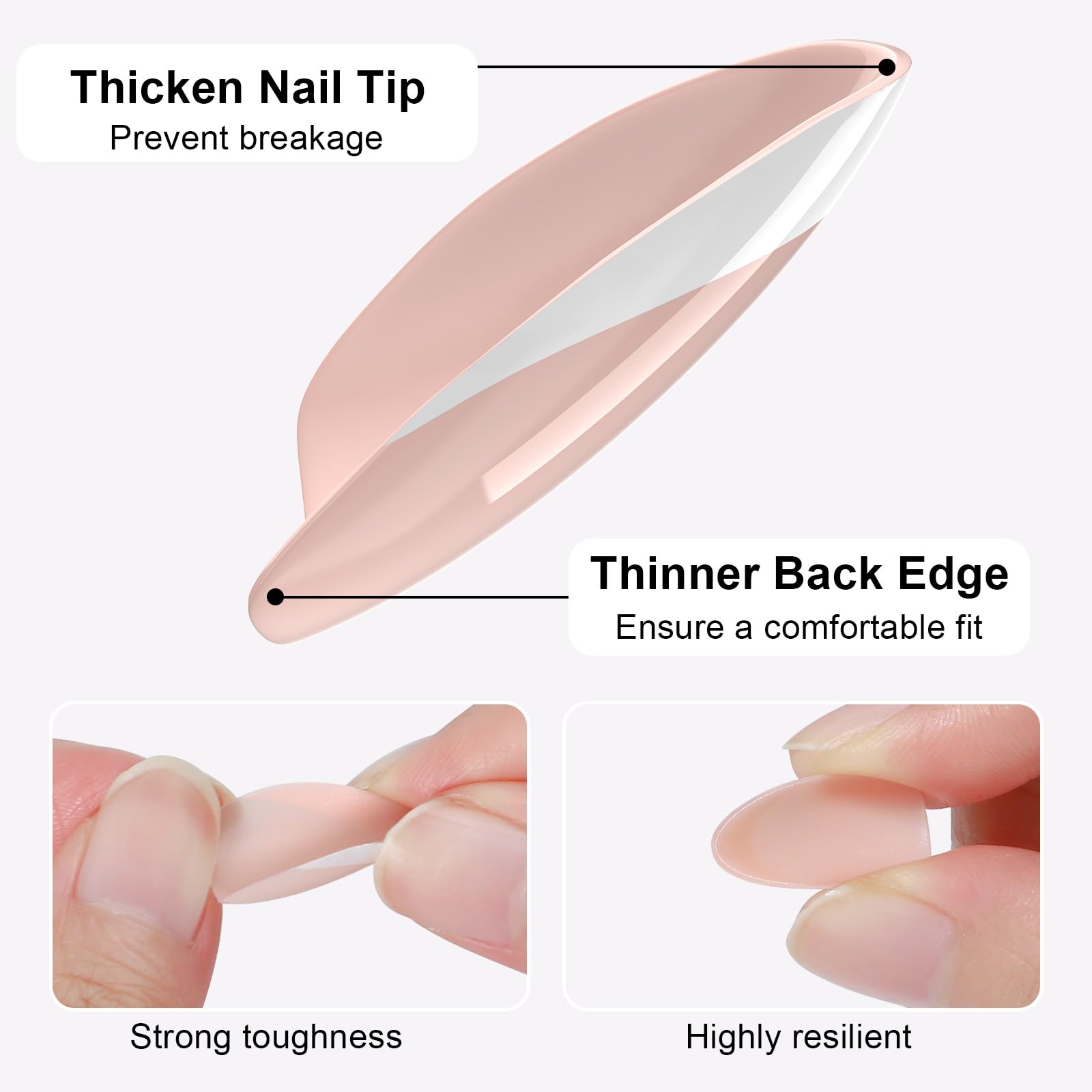 French Almond Gel Press On Nails Short 16 Sizes Fake Nails Glossy 32pcs, Nail Glue Included - Image 3