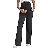 Foucome Maternity Pants for Work Wide Leg Stretchy Dress Pants Pregnancy Business Casual Trousers with Pockets