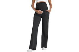 Foucome Maternity Pants for Work Wide Leg Stretchy Dress Pants Pregnancy Business Casual Trousers with Pockets