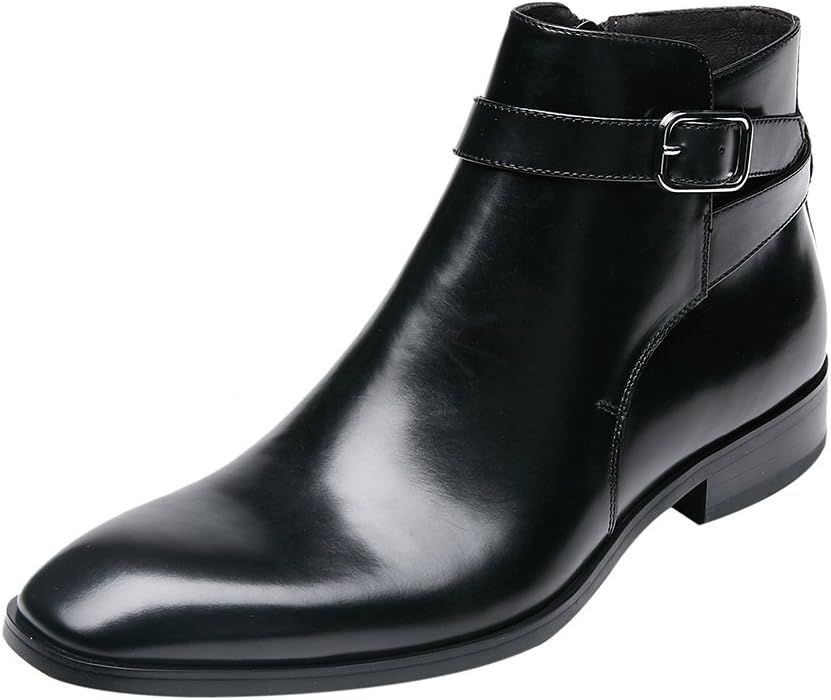 KINGSTEP Men's Fashion Leather Dress Shoes Zipper Square Toe Ankle Boots
