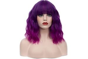 Cying Lin 14" Short Wavy Curly Wig Ombre Purple Wigs For Women Natural Cosplay Halloween Wigs Heat Resistant Fun Party Wig Include Wig Cap (Ombre Purple, 14 inch)