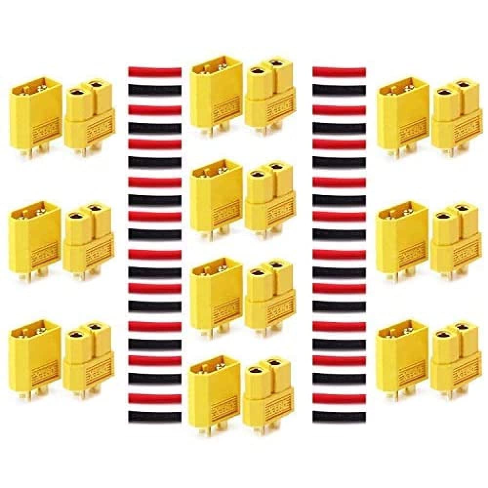 YUNIQUE GREEN-CLEAN-POWER - XT60 Connectors 10 Pairs Male-Female | Suitable for RC Modeling Lipo Batteries, Efficient Connection | Durable Material, Yellow, Plastic