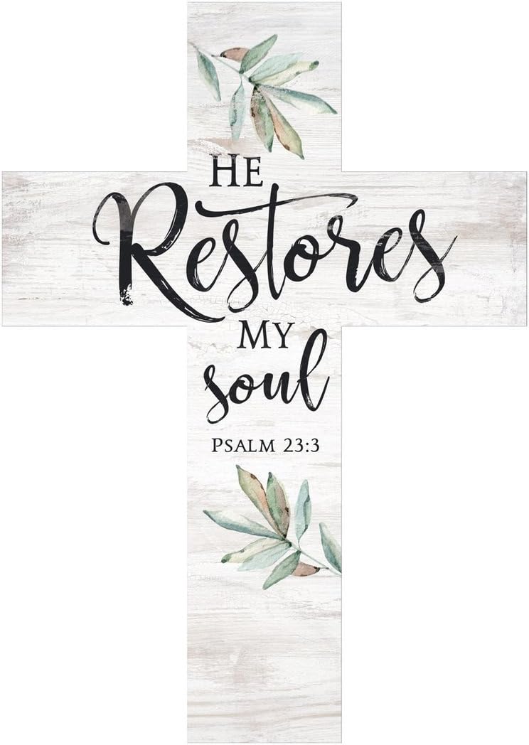 hanging wall greenery on Home Decor Accents Graham Dunn He Restores My Soul Greenery Whitewash 8 5 X 12 Solid Pine Wood Wall Hanging Cross P Wall Crosses