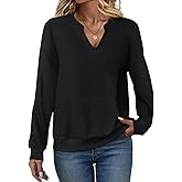 EADINVE Womens V Neck Sweatshirts with Pockets Fleece Pullover Casual Loose Fit Long Sleeve Tops Fall Clothes 2025
