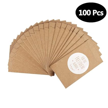 100 Stück Freudentränen Geschenktüten & Sticker Mini Vintage Kraftpapier Papiertüten Flachbeutel Tüten für Taschentücher zur 