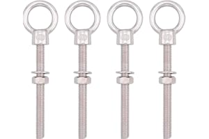 SHONAN.SYSTEMS SHONAN Heavy Duty Eye Bolt, 316 Stainless Steel Shoulder Eyebolts with Nut and Washer, 4 Pack Marine Grade Threaded Eyebolts for Lifting or Hanging