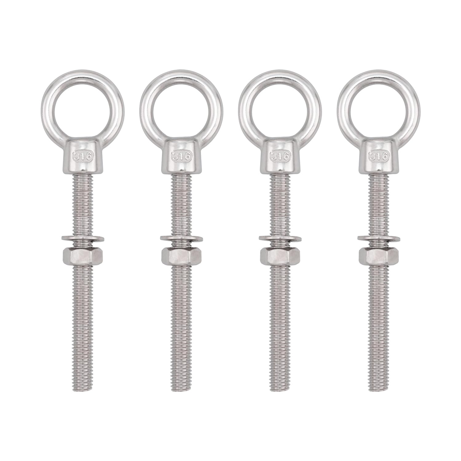 Photo 1 of SHONAN Heavy Duty Eye Bolt, 316 Stainless Steel Shoulder Eyebolts with Nut and Washer, 4 Pack Marine Grade Threaded Eyebolts for Lifting or Hanging