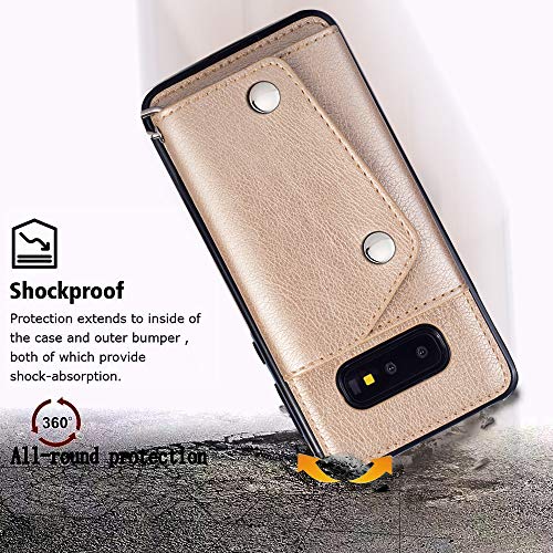 Samsung S10e Case Wallet Card Holder,Kudex Leather Folio Flip Full Body Protective Back Case Cover [Stand Feature] Wrist Strap & [4-Slots] ID&Credit Cards Pockets for Samsung Galaxy S10e (Gold) - Thumbnail 4