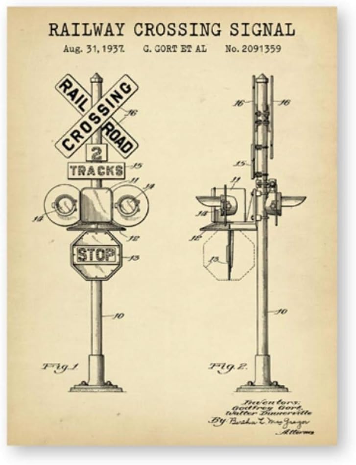 Railroad Signal Patent Blueprint Vintage Posters Print Railway Crossing Signal Design Locomotive Canvas Painting Train Decor 40x50cmx1 - no frame