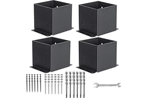 AXWHYS 6x6 Post Base 4 Pcs, (Inner Size 5.6x5.6) Post Brackets Kit, Heavy Duty Black Metal Powder-Coated Post Anchor Outdoor Framing Module Fit for Support Deck Base Plate Pergola Brackets Fence Kit……