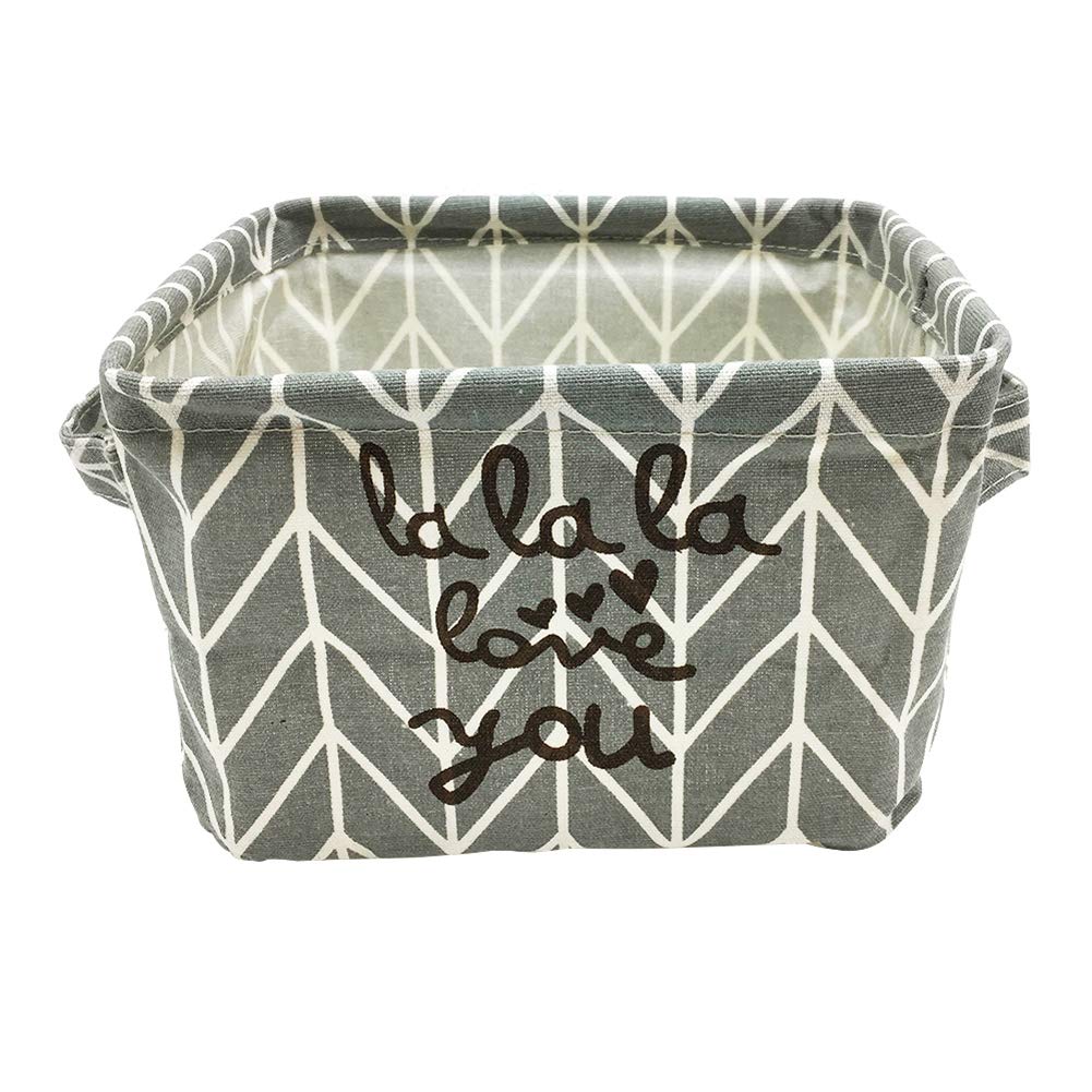 Mziart Small Foldable Canvas Storage Basket Cotton Fabric Mini Portable Storage Bin Nursery Organizer Box for Makeup Toys Shelves & Desks (Gray)