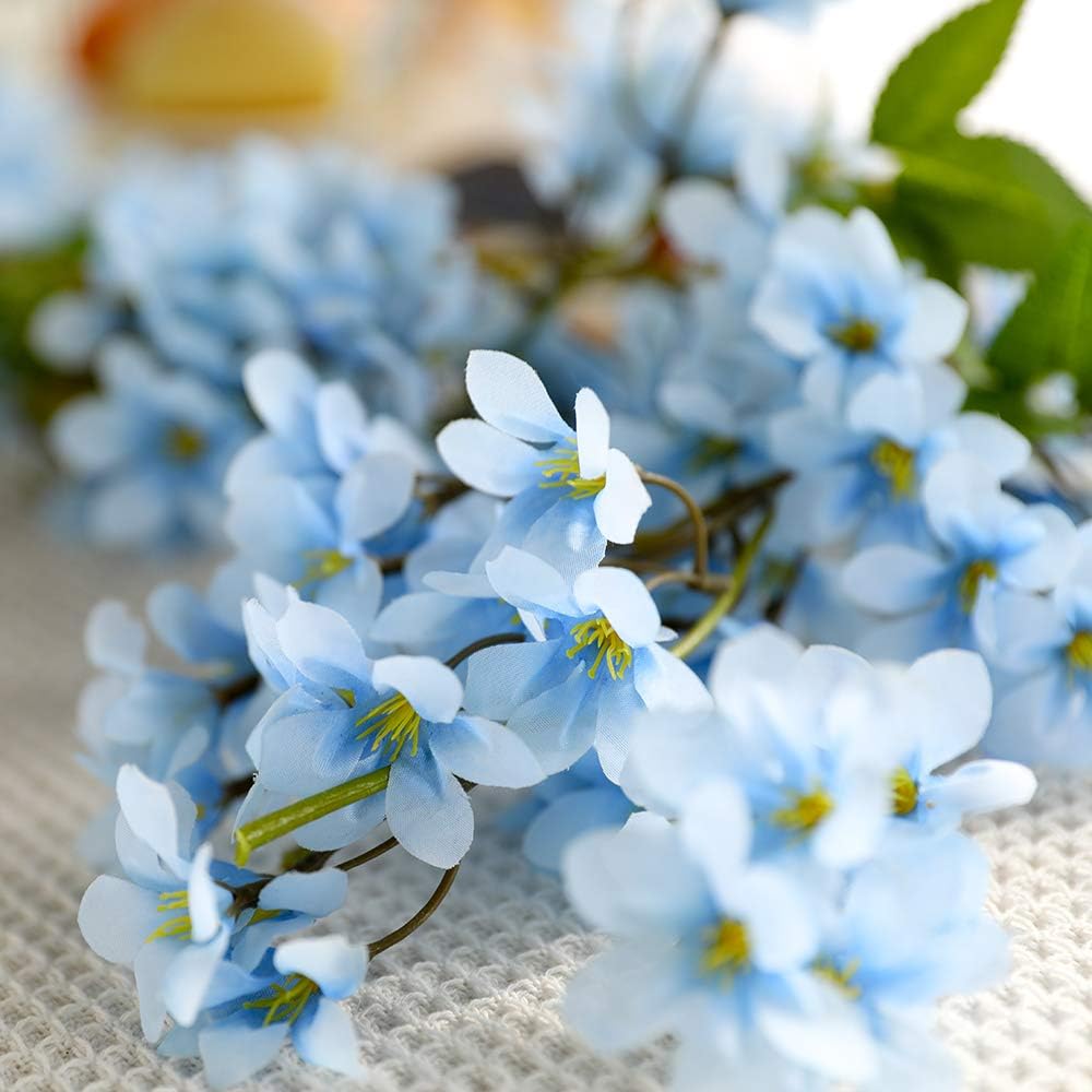 JUSTOYOU 2 x 5.7 ft Artificial Sakura Cherry Blossom Hanging Flowers Vine Fake Sakura Garland Home Garden Wedding Party Decoration (Blue) - Image 5