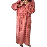 Women's Flannel Nightgown, Fuzzy Fleece Cozy Plush Warm Winter Pullover Loungewear Sleepdress with Pocket