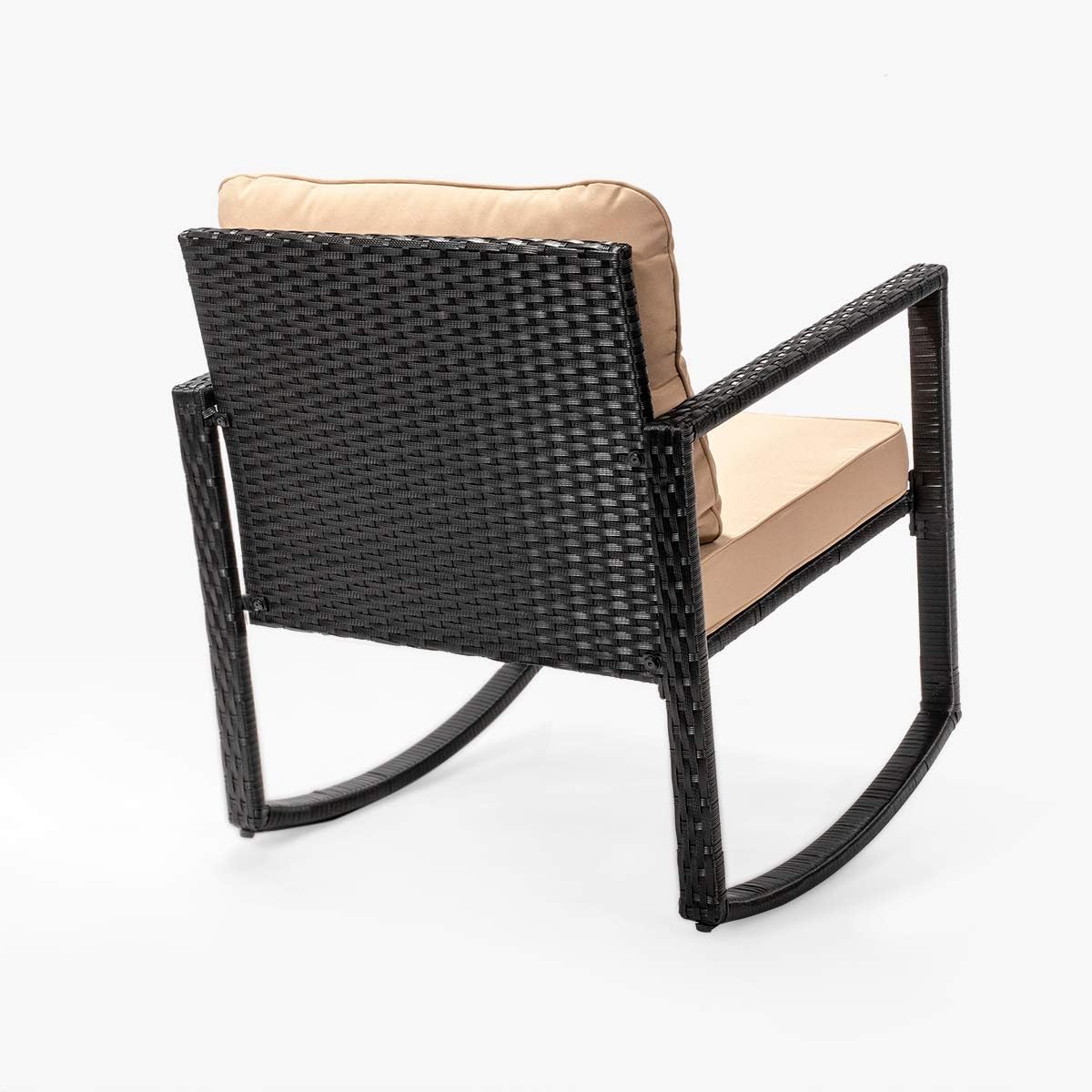 Barton Patio Rocking Chair 3pcs Set Patio Wicker Rattan Bistro Furniture Outdoor Rocker Chair Cushion w/Glass Coffee Table Set: Garden & Outdoor