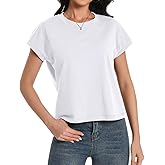 Womens Crop Tops Cap Sleeve Cotton T Shirts Crewneck Loose Fit Trendy Tee Summer Workout Tops 2025