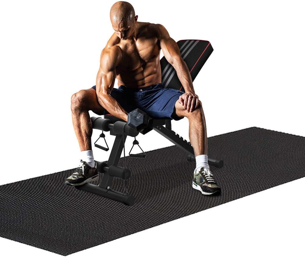 OUNUO High-Density Multi-Purposed Thick Exercise Mat, Protective Home Gym Foam Mat, Shock-Absorbent, Non-Slip, Black,149cm x 45cm