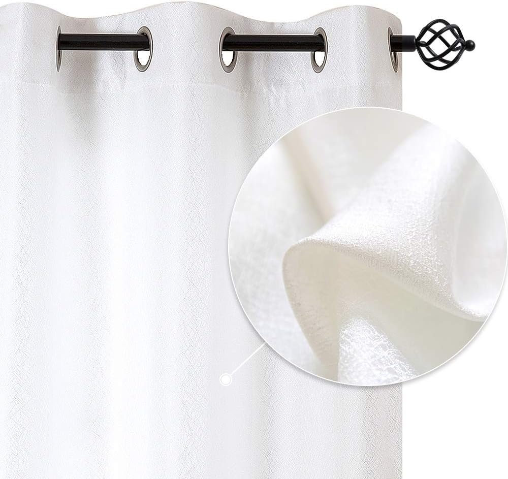 jinchan White Curtains for Living Room Grommets Top Curtain Panels Jacquard Contemporary Design Window Treatment Set for Bedroom 1 Pair 63
