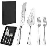 HJX Personalized Wedding Cake Knife and Server Set, Custom Cake Cutting Set | Custom Names &amp; Date; Wedding Gifts for Newlyweds; Bridal Anniversary Birthday Registry Gifts; Silver