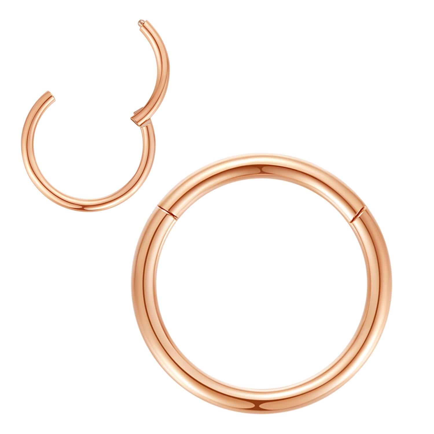 14g Hoop Nose Rings for Men and Women 13mm Nose Hoop 14 Gauge Nose Ring Hoop Rose Gold Septum Clicker Hinged Ring 316L Surgical Steel Rose Gold Body Piercing Earrings for Cartilage Helix Ear Lobe