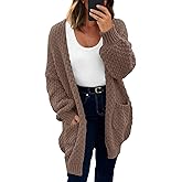 Saodimallsu Womens Oversized Open Front Cardigans Fall Chunky Knit Lantern Long Sleeve Sweater Coats with Pockets