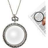 YYHSND 10X Magnifying Glass Necklace Magnifier Necklace Pendant Optical Magnifier with Chain Necklace for Library, Reading, Zooming and Jewelry (Color : Silver)