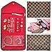 Nobix Travel Jewelry Organizer Roll Foldable Jewelry Case for Journey - Rings, Necklaces, Bracelets, Earrings, Red (Brown)