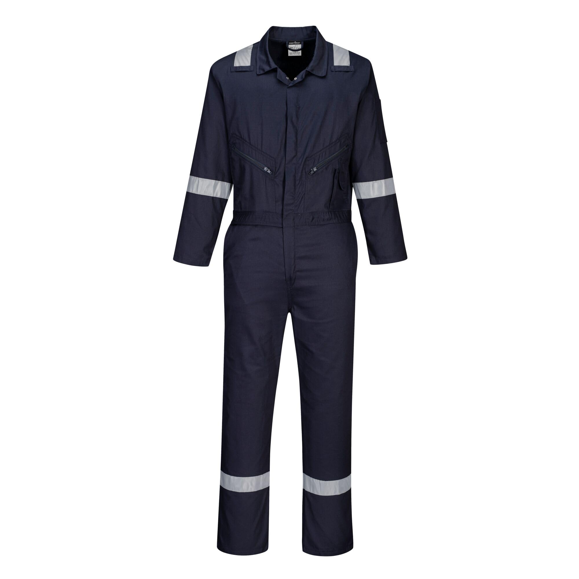 Portwest C814 Iona Lightweight Reflective Cotton Coverall with Pockets - Safety Boiler Suit Workwear Overalls, Navy, L