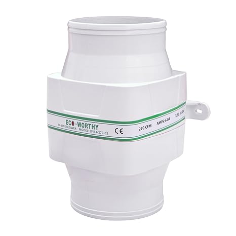 ECO-WORTHY in-line Gebläse Bilge 12 V Luftkühlung Fan 270 CFM Hohe Durchflussmenge Kapazität leise Running Low AMP